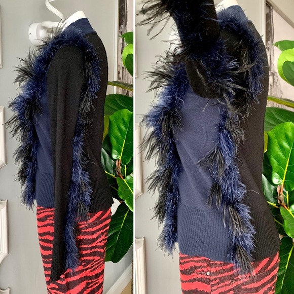 Cédric Charlier Two Tone Runway Sweater with Feather Trim Size 12 - Picture 7 of 14